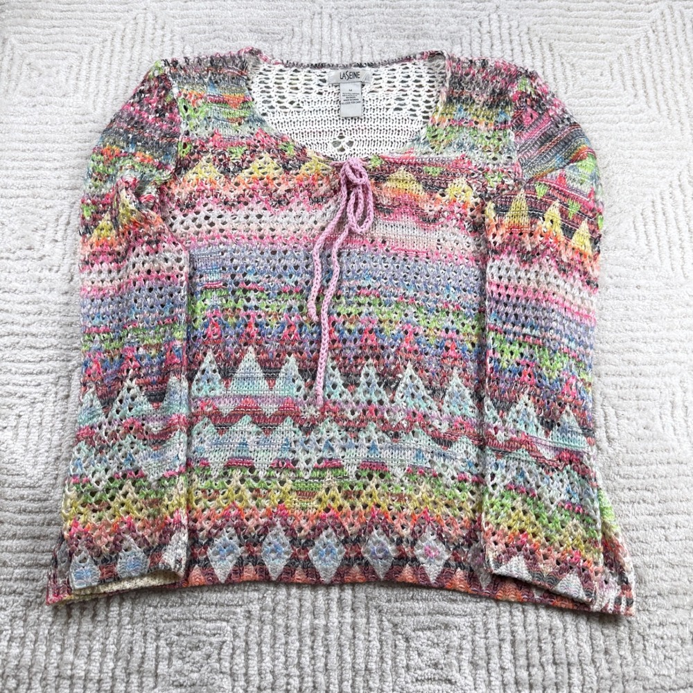 La Seine Crochet Knit Sweater Women's Medium Multi Color Boho Festival Hippie